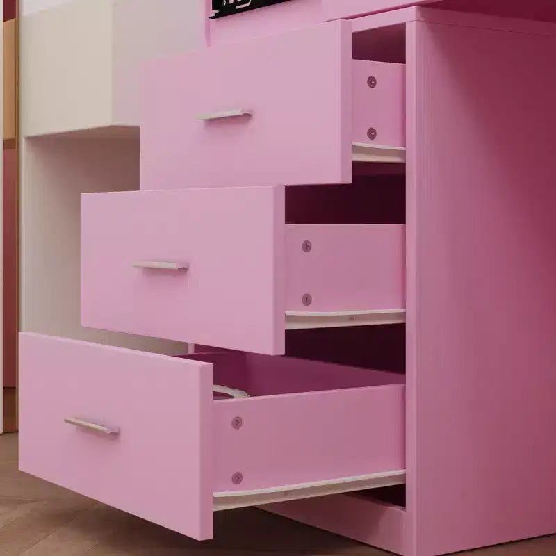 Mobile toeletta elegante Famapy con specchio LED a figura intera e cassetti divisori, mobile contenitore bianco/nero/rosa, organizer spazioso per il trucco in camera da letto