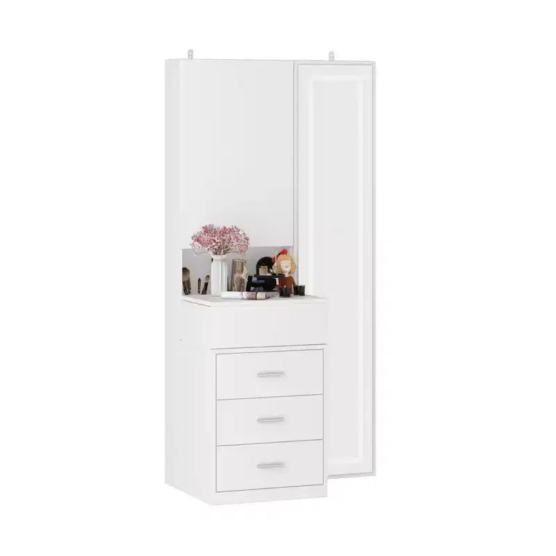 Mobile toeletta elegante Famapy con specchio LED a figura intera e cassetti divisori, mobile contenitore bianco/nero/rosa, organizer spazioso per il trucco in camera da letto