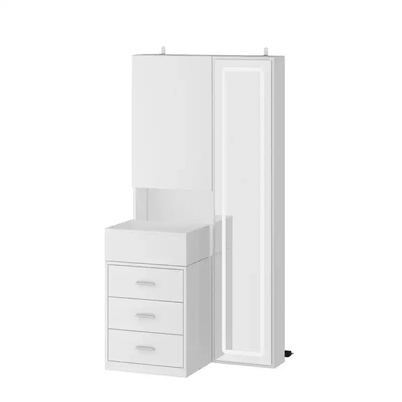 Mobile toeletta elegante Famapy con specchio LED a figura intera e cassetti divisori, mobile contenitore bianco/nero/rosa, organizer spazioso per il trucco in camera da letto