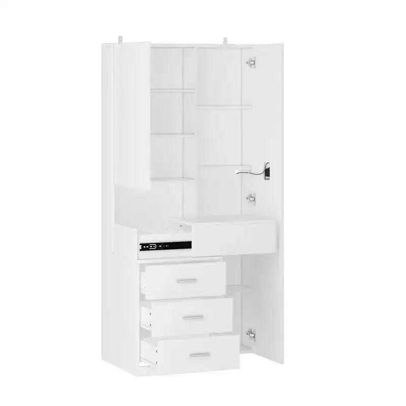 Mobile toeletta elegante Famapy con specchio LED a figura intera e cassetti divisori, mobile contenitore bianco/nero/rosa, organizer spazioso per il trucco in camera da letto
