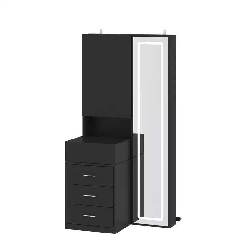 Mobile toeletta elegante Famapy con specchio LED a figura intera e cassetti divisori, mobile contenitore bianco/nero/rosa, organizer spazioso per il trucco in camera da letto
