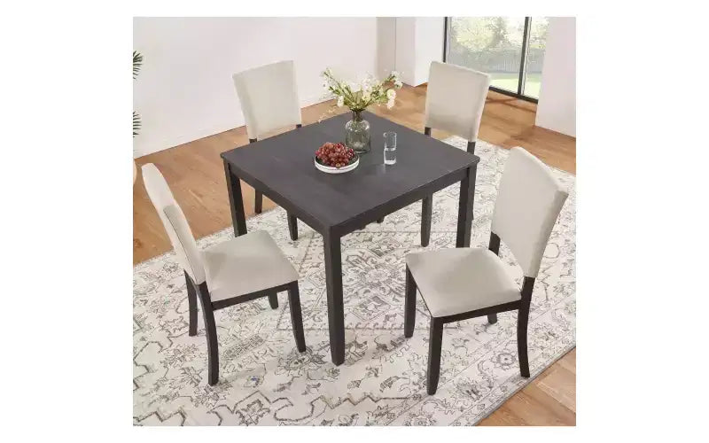 GDFStudio Amelia Set da pranzo quadrato a 5 pezzi in stile rustico con 4 sedie imbottite