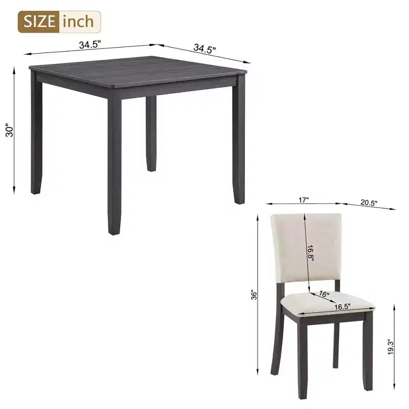 GDFStudio Amelia Set da pranzo quadrato a 5 pezzi in stile rustico con 4 sedie imbottite