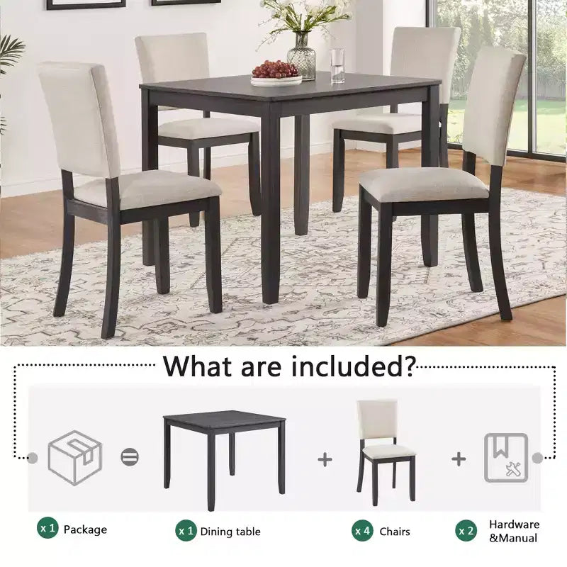 GDFStudio Amelia Set da pranzo quadrato a 5 pezzi in stile rustico con 4 sedie imbottite