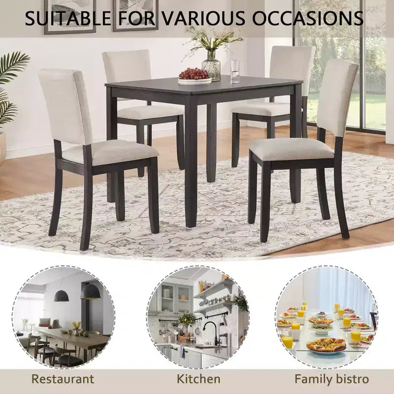 GDFStudio Amelia Set da pranzo quadrato a 5 pezzi in stile rustico con 4 sedie imbottite