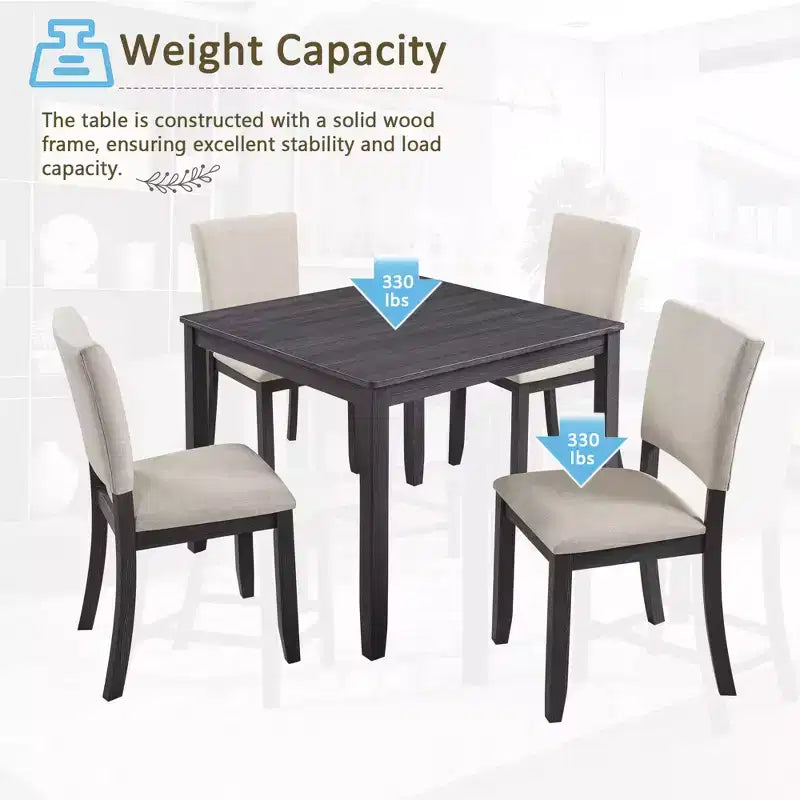 GDFStudio Amelia Set da pranzo quadrato a 5 pezzi in stile rustico con 4 sedie imbottite