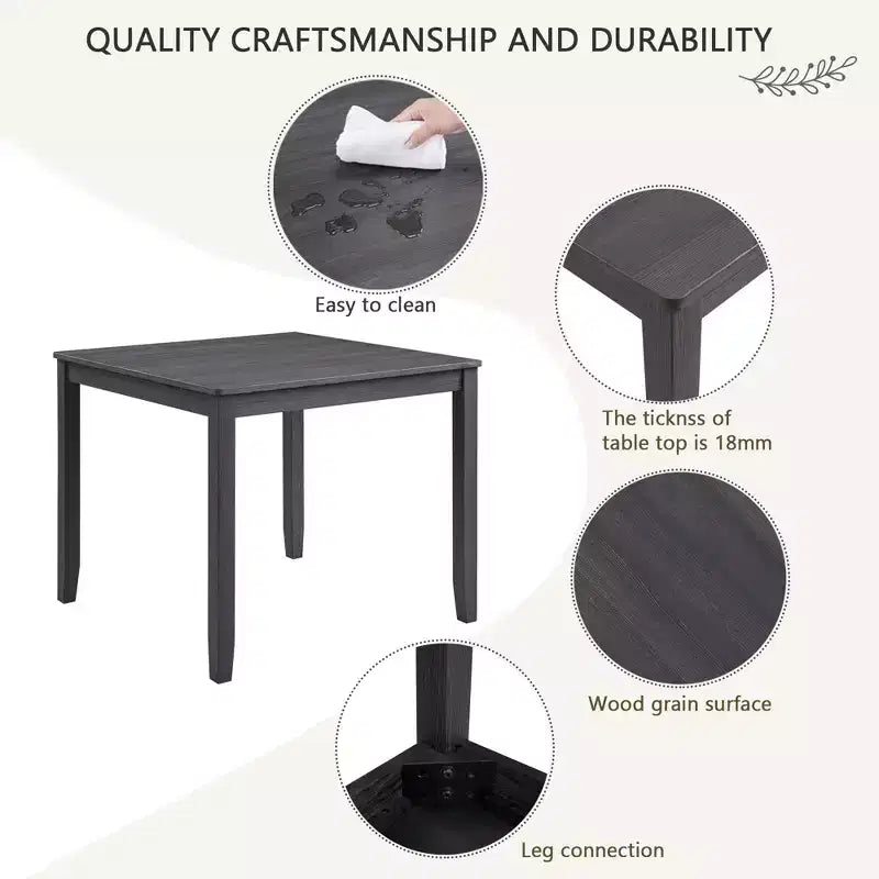 GDFStudio Amelia Set da pranzo quadrato a 5 pezzi in stile rustico con 4 sedie imbottite