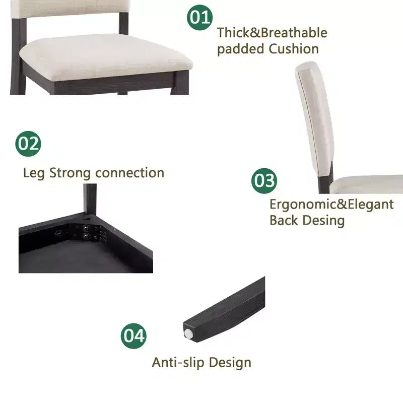 GDFStudio Amelia Set da pranzo quadrato a 5 pezzi in stile rustico con 4 sedie imbottite