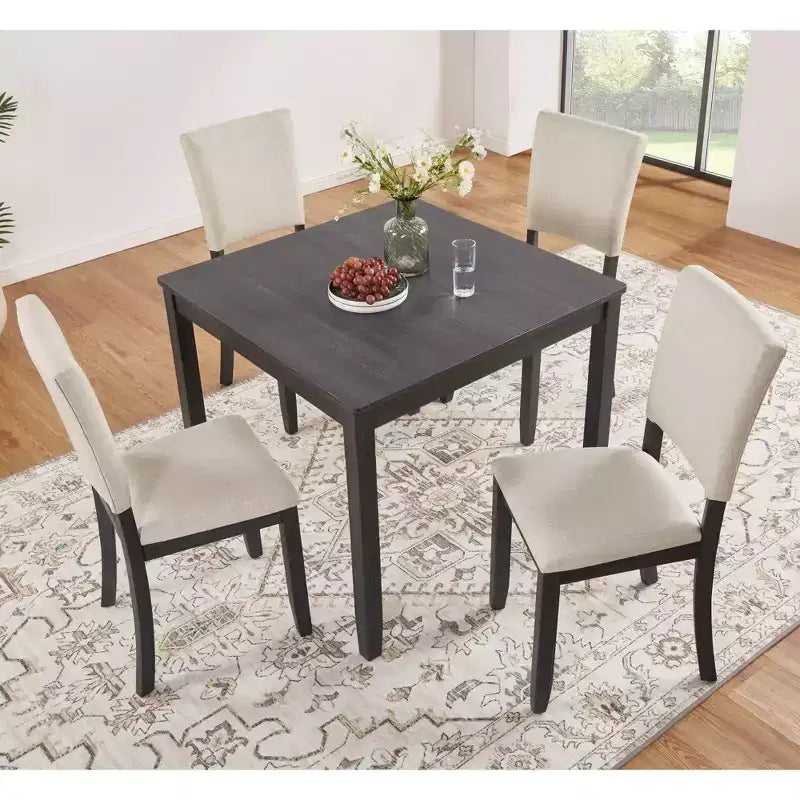 GDFStudio Amelia Set da pranzo quadrato a 5 pezzi in stile rustico con 4 sedie imbottite
