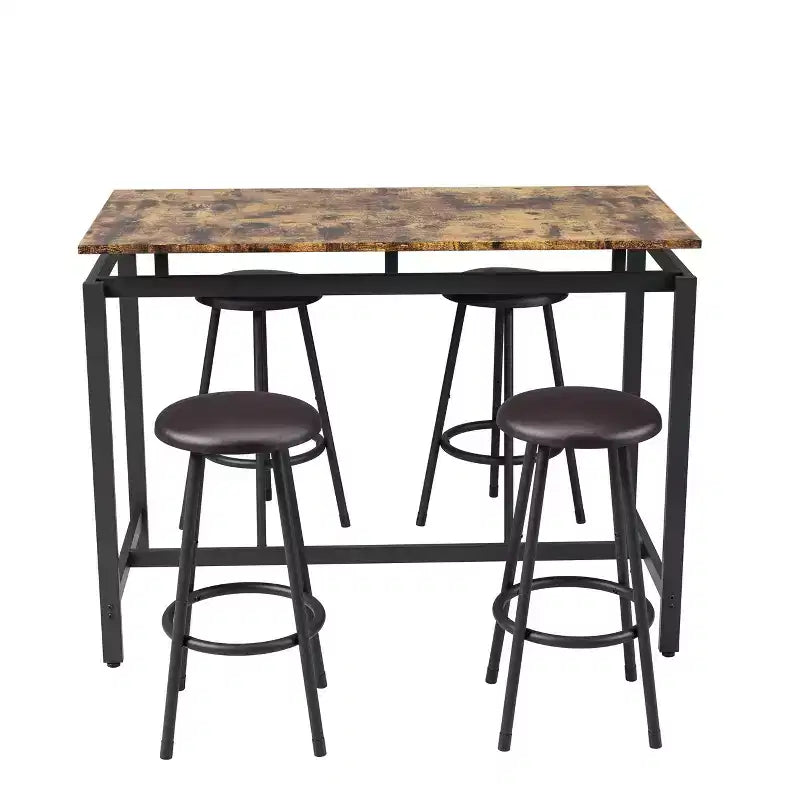 Set da 5 pezzi Homy Casa, tavolo da bar e sgabelli industriali, set da pranzo moderno ad altezza bancone, marrone rustico e nero