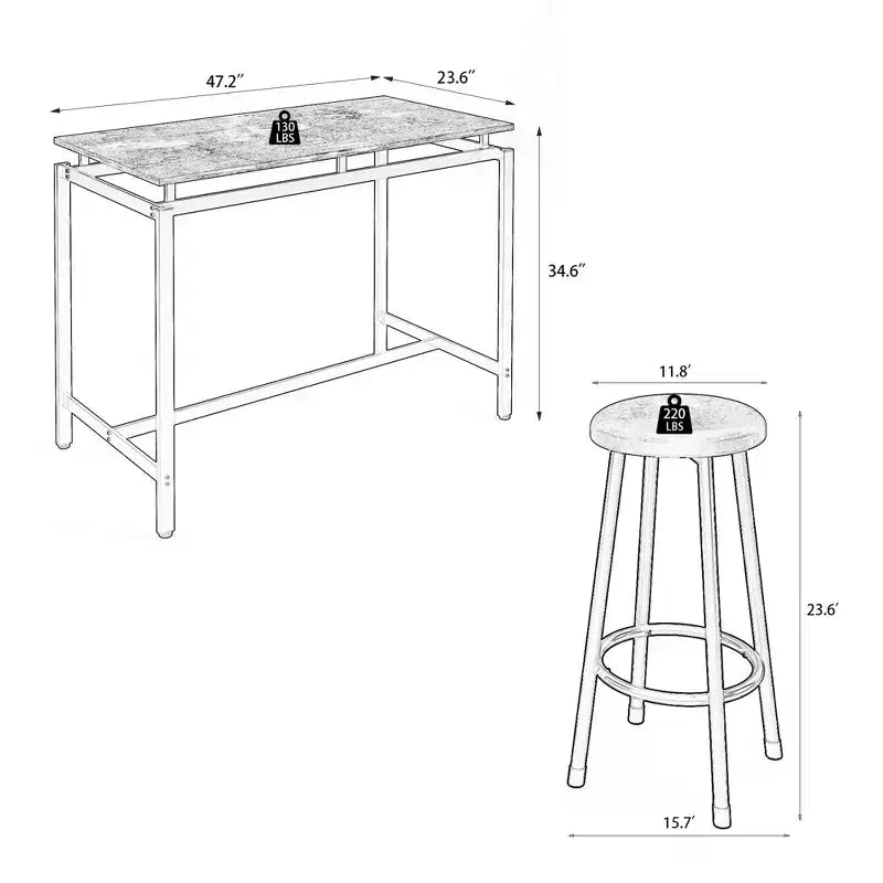 Set da 5 pezzi Homy Casa, tavolo da bar e sgabelli industriali, set da pranzo moderno ad altezza bancone, marrone rustico e nero