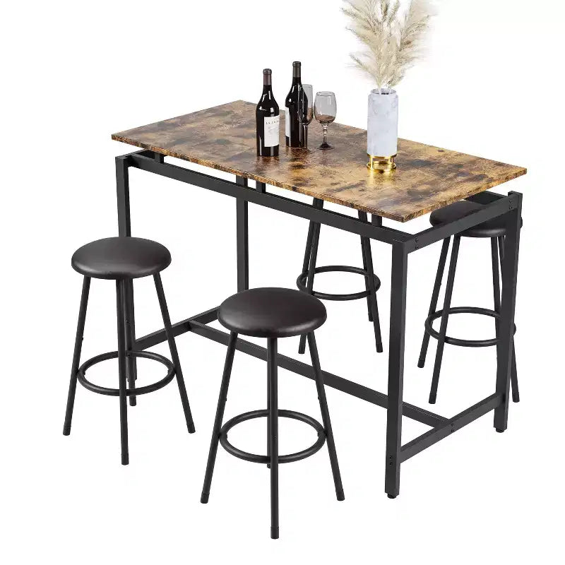 Set da 5 pezzi Homy Casa, tavolo da bar e sgabelli industriali, set da pranzo moderno ad altezza bancone, marrone rustico e nero
