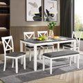 GDFStudio Alvarez Modern 6 Piece Upholstered Rubberwood Dining Chairs and Bench with Rectangular Dining Table