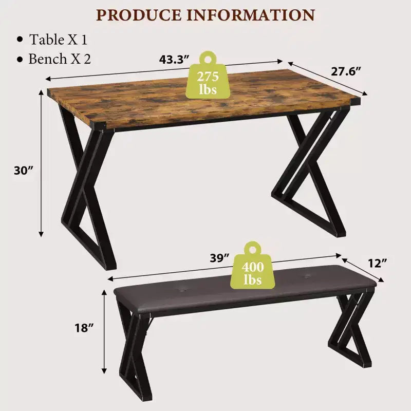 Tavolo da pranzo con 2 panche, set tavolo da cucina per 4 persone, moderna zona colazione con panca imbottita, set tavolo da pranzo, tavolo lungo 110 cm