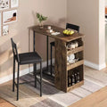 3 Piece Bar Table Set for 2, Counter Height Kitchen Table with 2 Stools & Storage Shelves, Pub Table and Chairs Set for Kitchen Living Room