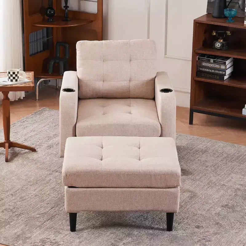 Modernes gepolstertes Sessel- und Stauraumhocker-Set Brooke von GDFStudio mit Knopfheftung