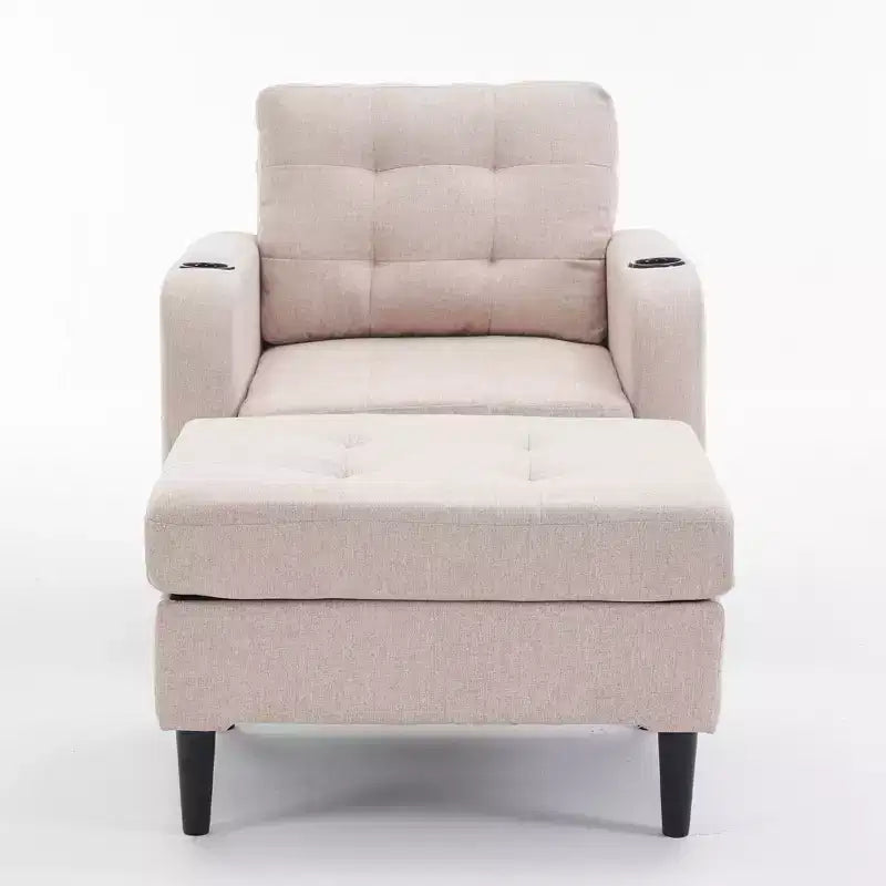 Modernes gepolstertes Sessel- und Stauraumhocker-Set Brooke von GDFStudio mit Knopfheftung