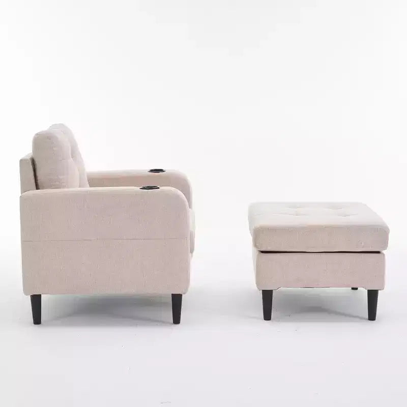 Modernes gepolstertes Sessel- und Stauraumhocker-Set Brooke von GDFStudio mit Knopfheftung