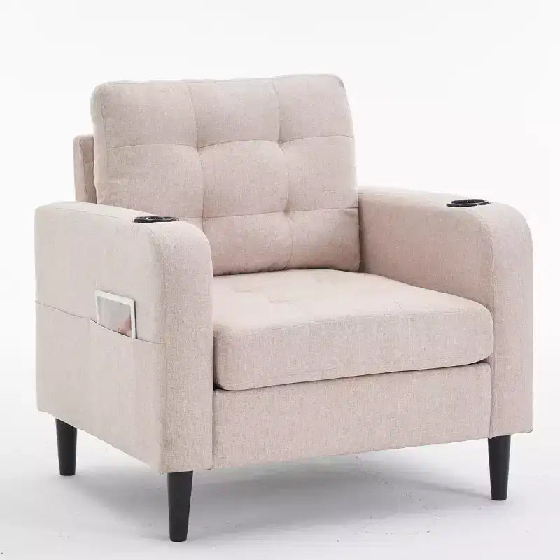 Modernes gepolstertes Sessel- und Stauraumhocker-Set Brooke von GDFStudio mit Knopfheftung