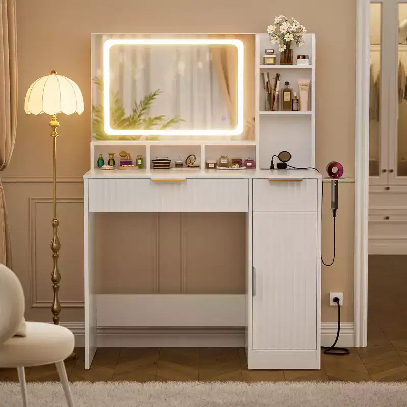 Besiost Toeletta con Specchio e 3 Luci Colorate, Scrivania da Trucco con Cassetti