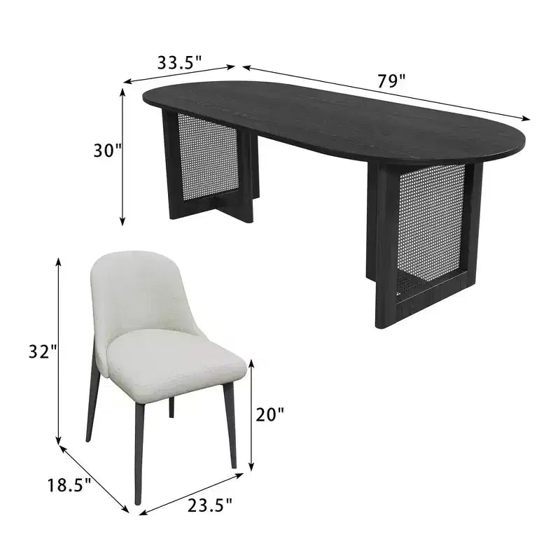 Tavolo da pranzo ovale da 79 pollici in legno di vite intrecciato color noce con 8 sedie, adatto per sala da pranzo e soggiorno