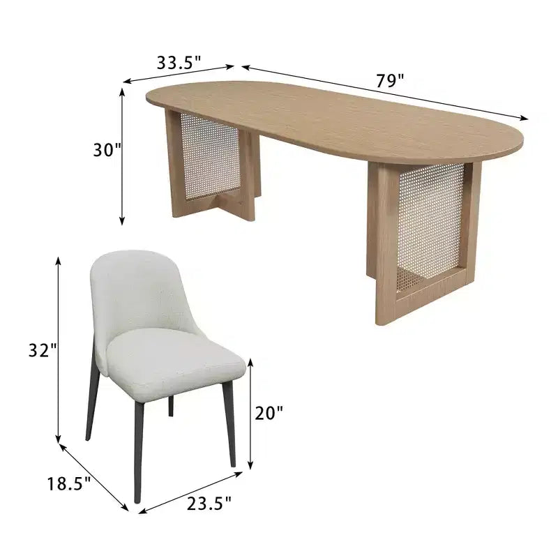 Tavolo da pranzo ovale da 79 pollici in legno di vite intrecciato color noce con 8 sedie, adatto per sala da pranzo e soggiorno