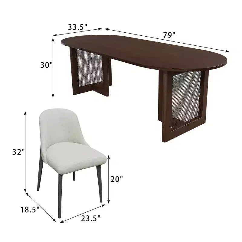 Tavolo da pranzo ovale da 79 pollici in legno di vite intrecciato color noce con 8 sedie, adatto per sala da pranzo e soggiorno