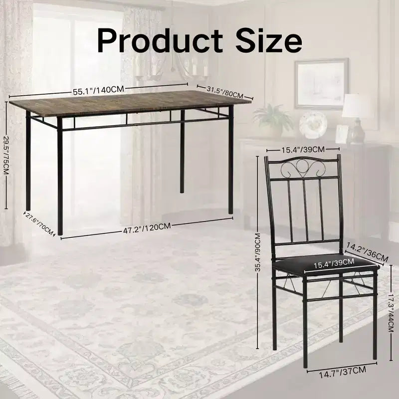 FurnitureR Tavolo da Pranzo Rettangolare con 6 Sedie in Pelle PU, Set Tavolo da Cucina per 4-6 Persone, Marrone Vintage/Nero