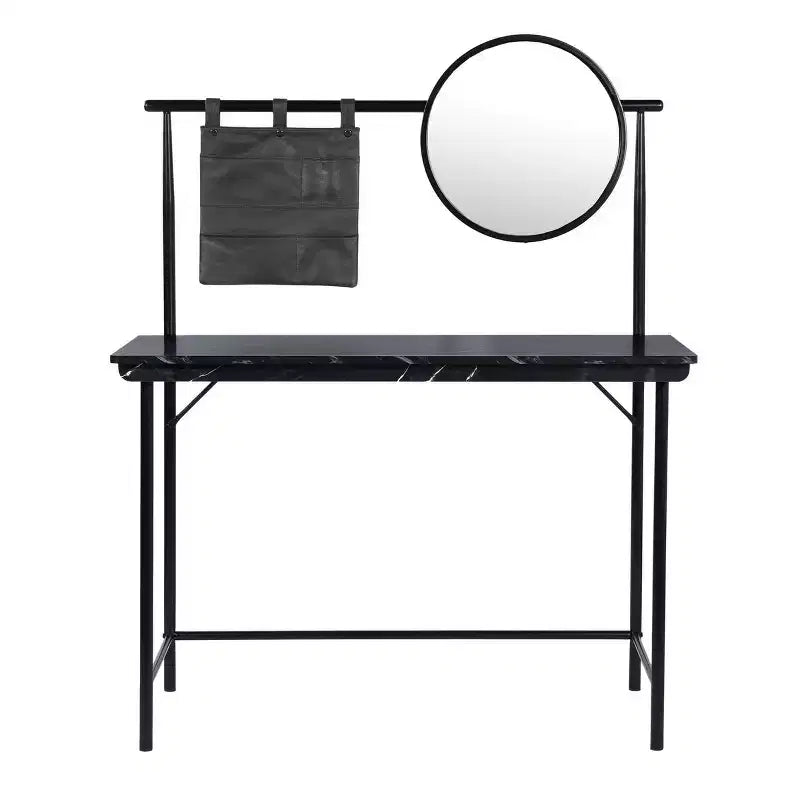 Mobile Toeletta FurnitureR con Specchio Circolare Rimovibile, Tavolo da Trucco Semplice, Scrivania Multifunzione per Camera da Letto, Nero