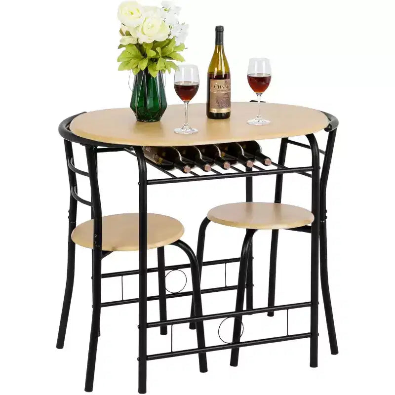 VINGLI Set da pranzo 3 pezzi, Tavolo piccolo da cucina per 2, Set per la colazione, Tavolo in legno e 2 sedie