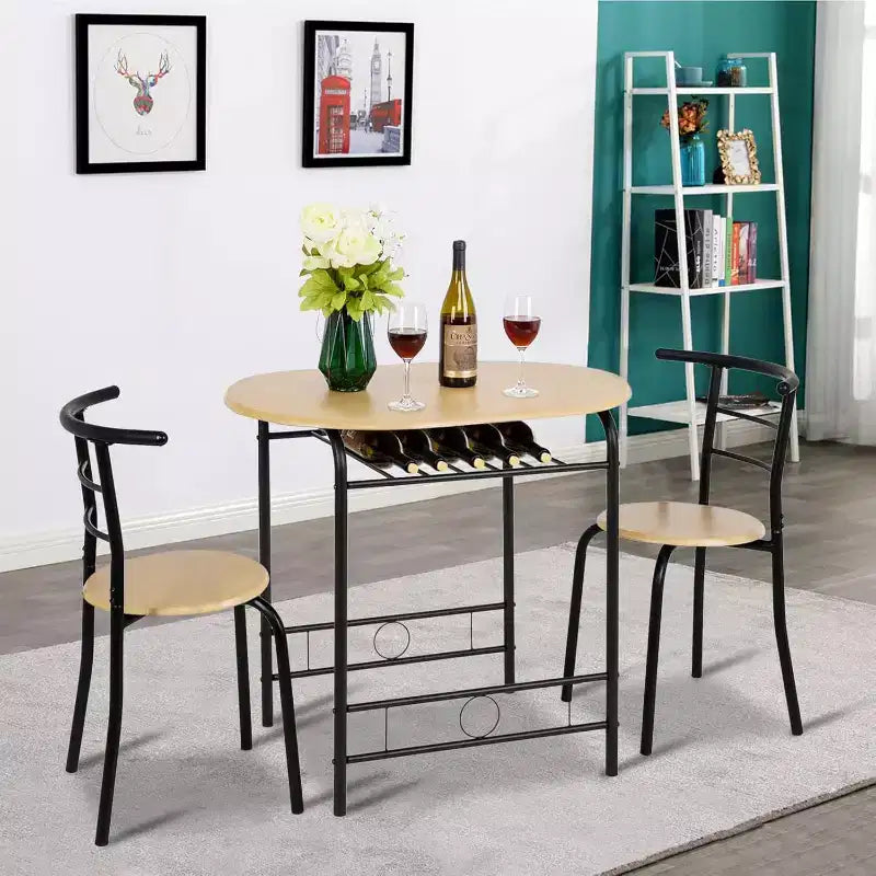 VINGLI Set da pranzo 3 pezzi, Tavolo piccolo da cucina per 2, Set per la colazione, Tavolo in legno e 2 sedie