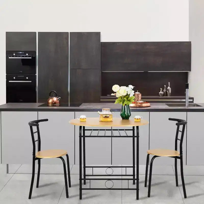 VINGLI Set da pranzo 3 pezzi, Tavolo piccolo da cucina per 2, Set per la colazione, Tavolo in legno e 2 sedie
