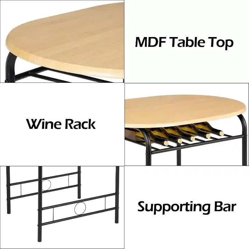 VINGLI Set da pranzo 3 pezzi, Tavolo piccolo da cucina per 2, Set per la colazione, Tavolo in legno e 2 sedie