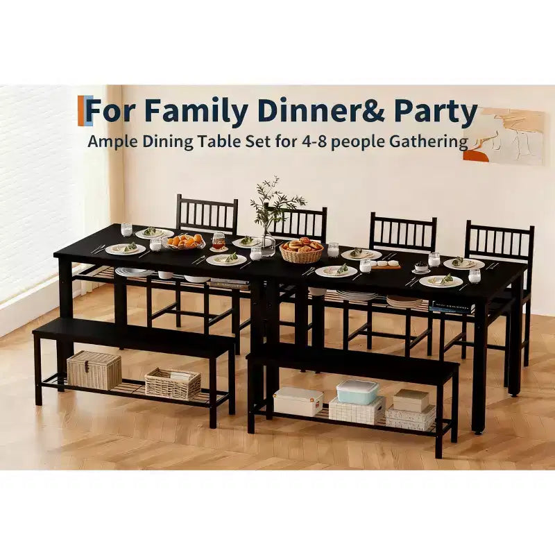 Set da pranzo per 4 persone, tavolo da cucina marrone con 2 sedie e panca, tavolo e panca con spazio contenitore, set da pranzo di 4 pezzi per spazi piccoli