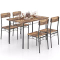 Costway 5 PCS Industrial Kitchen Dining Room Furniture with Wood Rectangular Table 4 Chairs