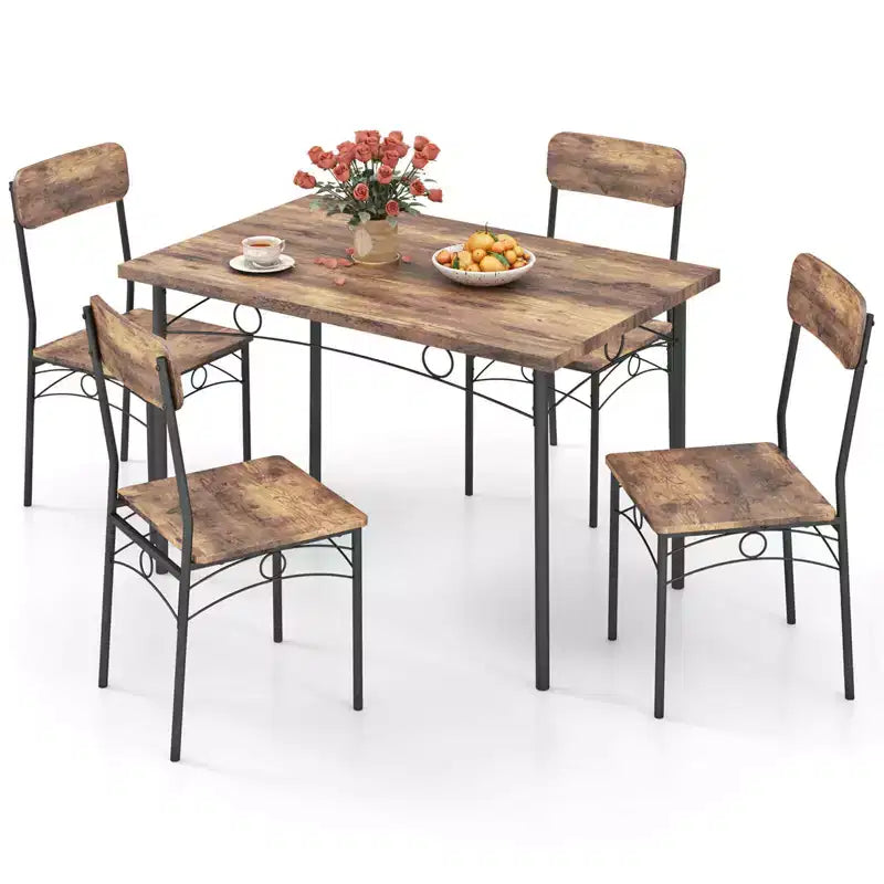 Costway Set 5 Pezzi Mobili da Cucina Industriale Sala da Pranzo con Tavolo Rettangolare in Legno e 4 Sedie