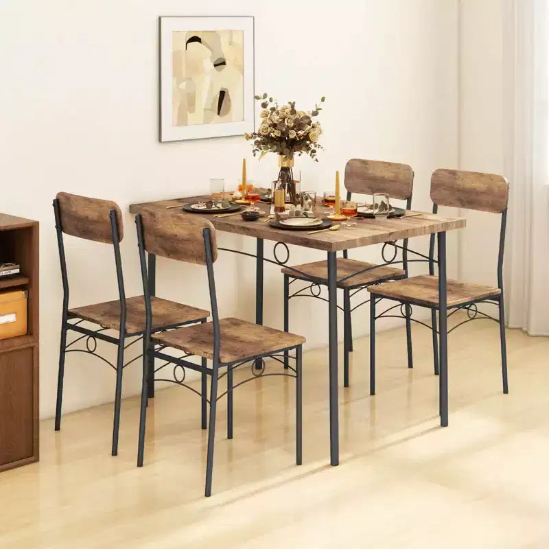 Costway Set 5 Pezzi Mobili da Cucina Industriale Sala da Pranzo con Tavolo Rettangolare in Legno e 4 Sedie