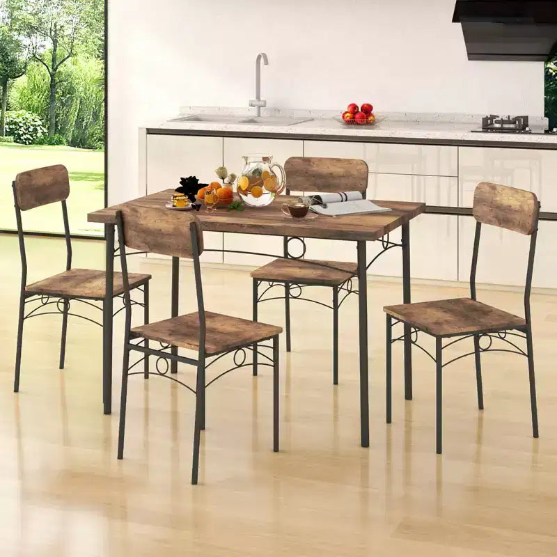 Costway Set 5 Pezzi Mobili da Cucina Industriale Sala da Pranzo con Tavolo Rettangolare in Legno e 4 Sedie