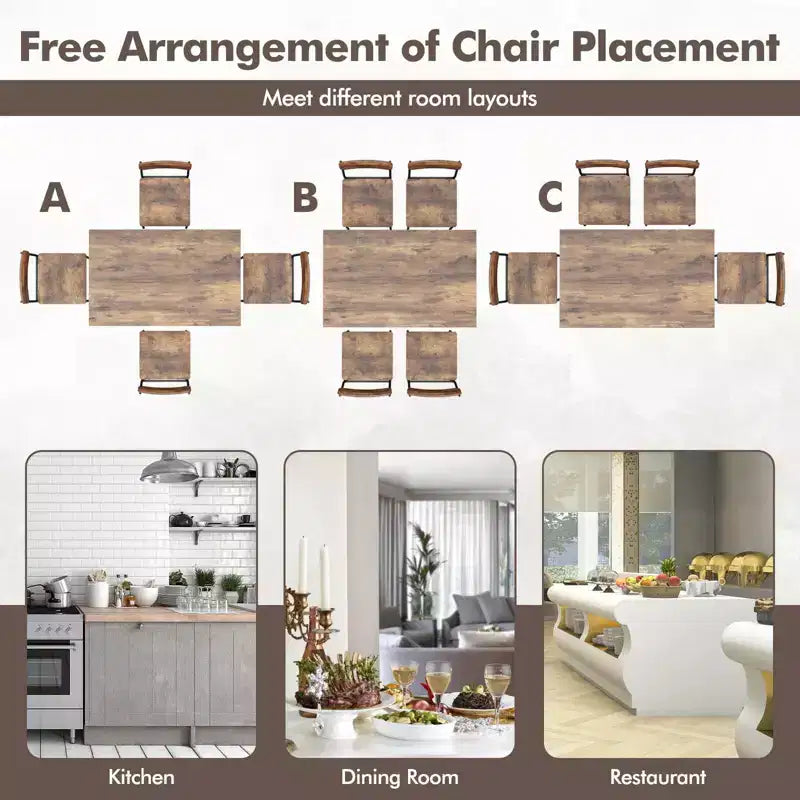 Costway Set 5 Pezzi Mobili da Cucina Industriale Sala da Pranzo con Tavolo Rettangolare in Legno e 4 Sedie