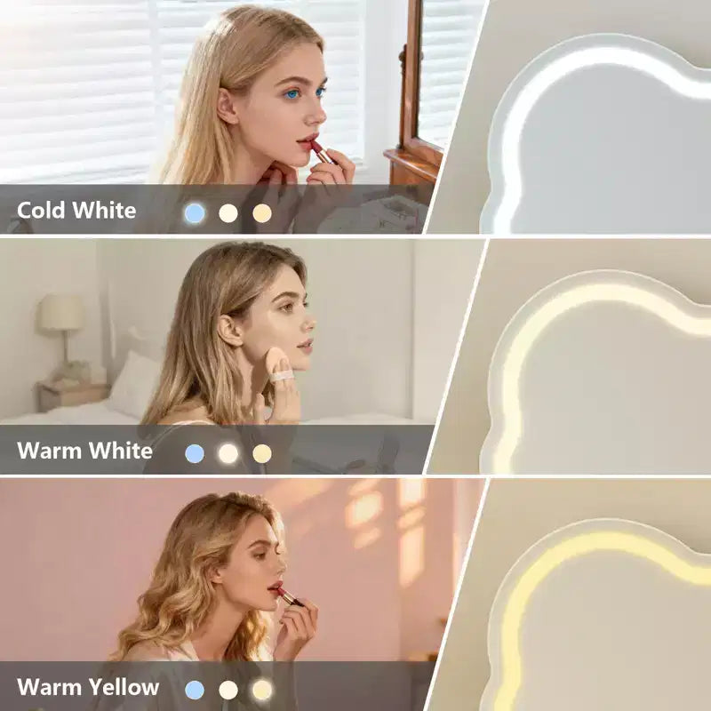 Set Toc. da Trucco con Specchio Illuminato a LED e Presa di Corrente, Tavolo da Trucco