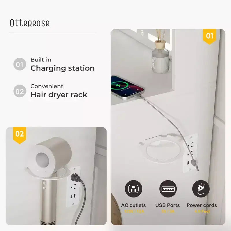 Coiffeuse con Specchio Illuminato a LED, Scrivania da Trucco con 3 Luci Regolabili, Coiffeuse Bianca con Sgabello Contenitore per Camera da Letto