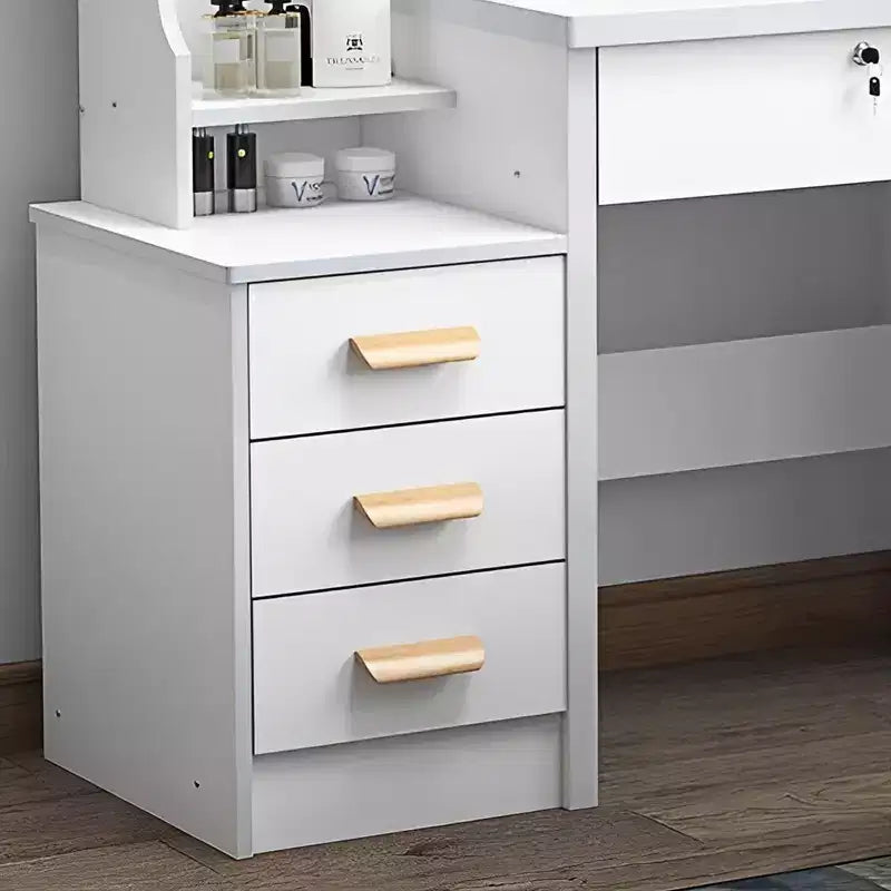 GDFStudio Tess Toeletta moderna con specchio da 34,8'' e luci, 1 sedia, 4 cassetti e ripiani aperti