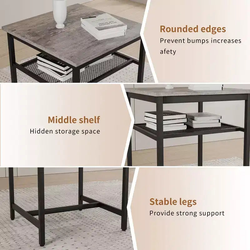 Set da pranzo Okak da 3 pezzi industriale a doppio livello con sedie con schienale per sala da pranzo, ristorante, set dinette in metallo e legno per angolo colazione