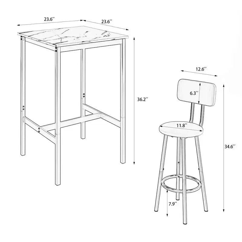 Set da pranzo Okak da 3 pezzi industriale a doppio livello con sedie con schienale per sala da pranzo, ristorante, set dinette in metallo e legno per angolo colazione