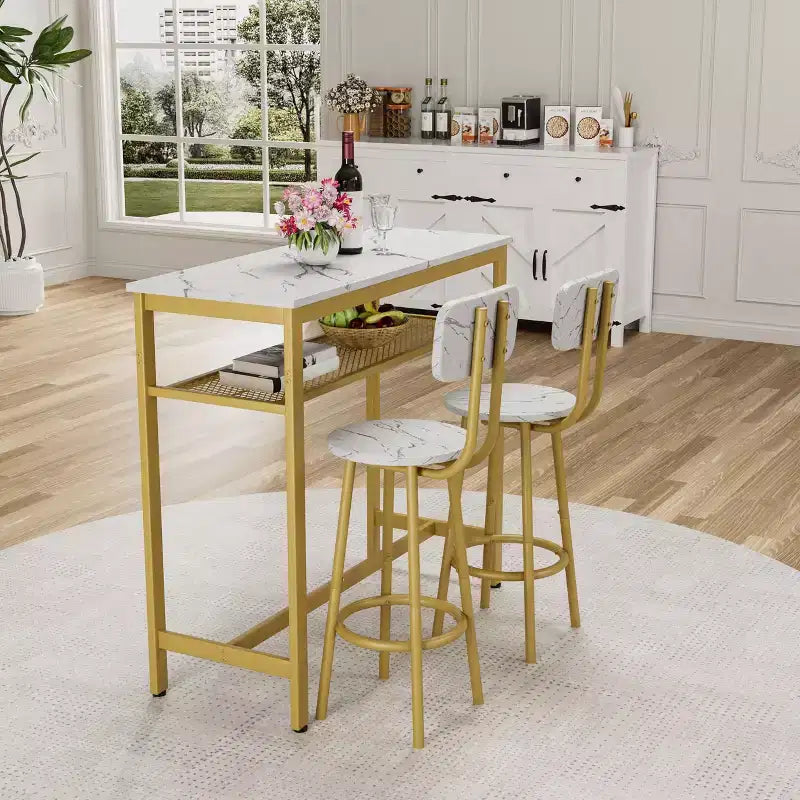 Set da pranzo Okak da 3 pezzi industriale a doppio livello con sedie con schienale per sala da pranzo, ristorante, set dinette in metallo e legno per angolo colazione