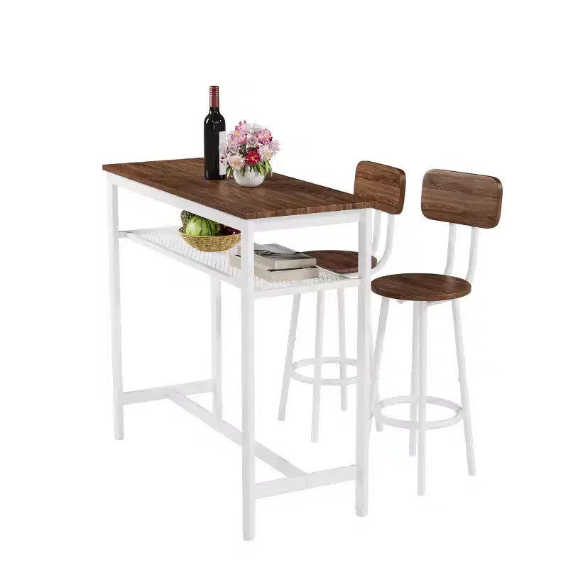 Set da pranzo Okak da 3 pezzi industriale a doppio livello con sedie con schienale per sala da pranzo, ristorante, set dinette in metallo e legno per angolo colazione