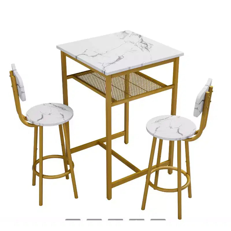 Set da pranzo Okak da 3 pezzi industriale a doppio livello con sedie con schienale per sala da pranzo, ristorante, set dinette in metallo e legno per angolo colazione