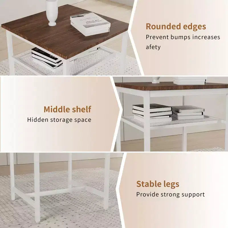 Set da pranzo Okak da 3 pezzi industriale a doppio livello con sedie con schienale per sala da pranzo, ristorante, set dinette in metallo e legno per angolo colazione