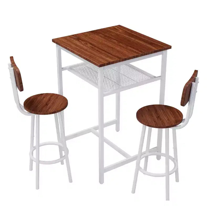 Set da pranzo Okak da 3 pezzi industriale a doppio livello con sedie con schienale per sala da pranzo, ristorante, set dinette in metallo e legno per angolo colazione