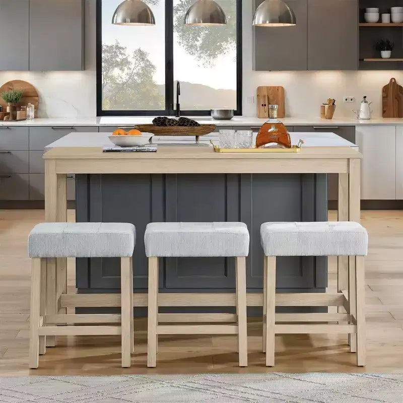 Set tavolo da pranzo e sgabelli da bar Okak da 4 pezzi in stile rustico per cucina, sala da pranzo, set tavolo da colazione in legno massello con presa di corrente